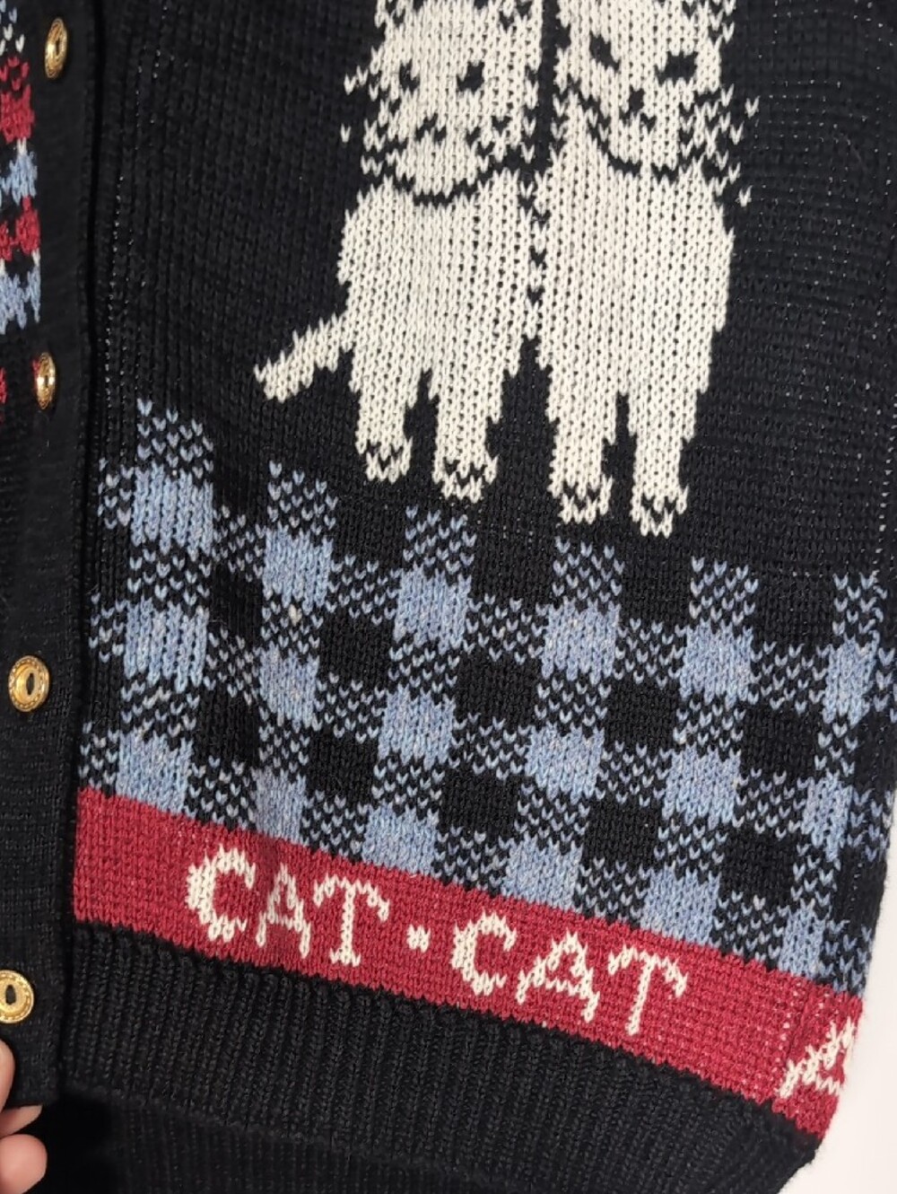 Sweater Loft Cute Cat Patchwork Knit Vest Knit Size Large - Picture 6 of 11